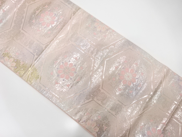 JAPANESE KIMONO / ANTIQUE FUKURO OBI / SILK / WOVEN FLORAL CREST